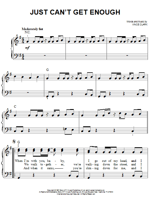 Depeche Mode Just Can't Get Enough sheet music notes and chords. Download Printable PDF.