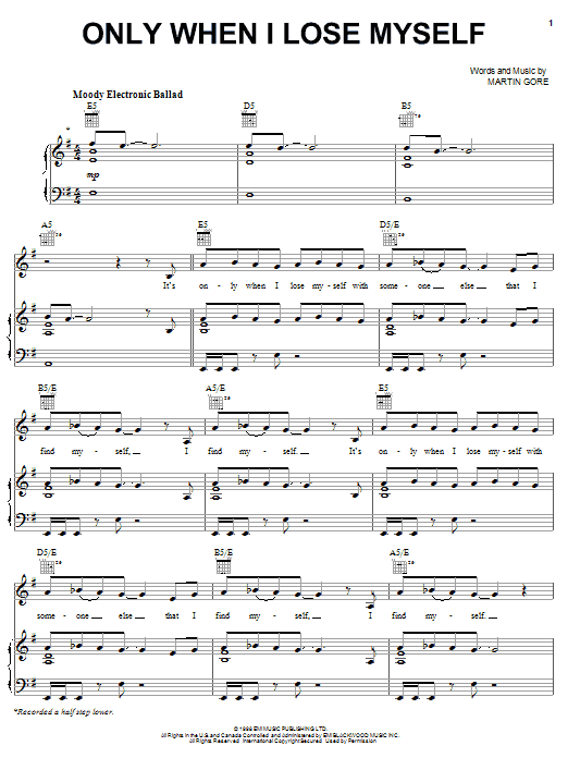 Learn to play Depeche Mode Only When I Lose Myself sheet music for Piano, Vocal & Guitar Chords (Right-Hand Melody) in minutes. Price: 7.8900$ Depeche Mode Only When I Lose Myself sheet music notes and chords arranged for Piano, Vocal & Guitar Chords (Right-Hand Melody)