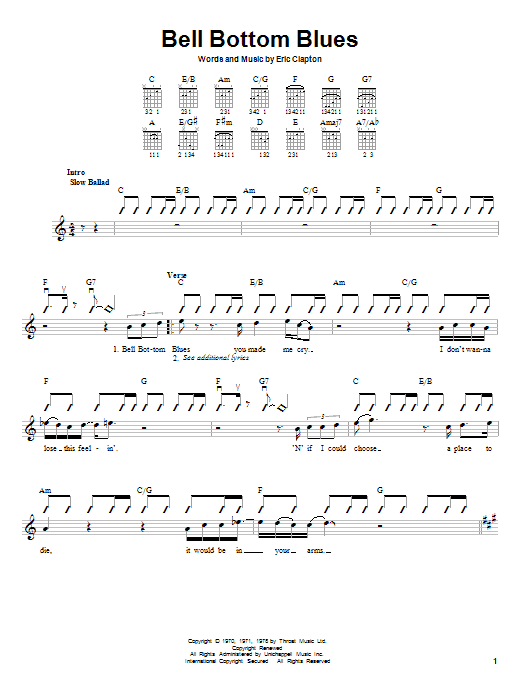 Derek And The Dominos Bell Bottom Blues sheet music notes and chords. Download Printable PDF.