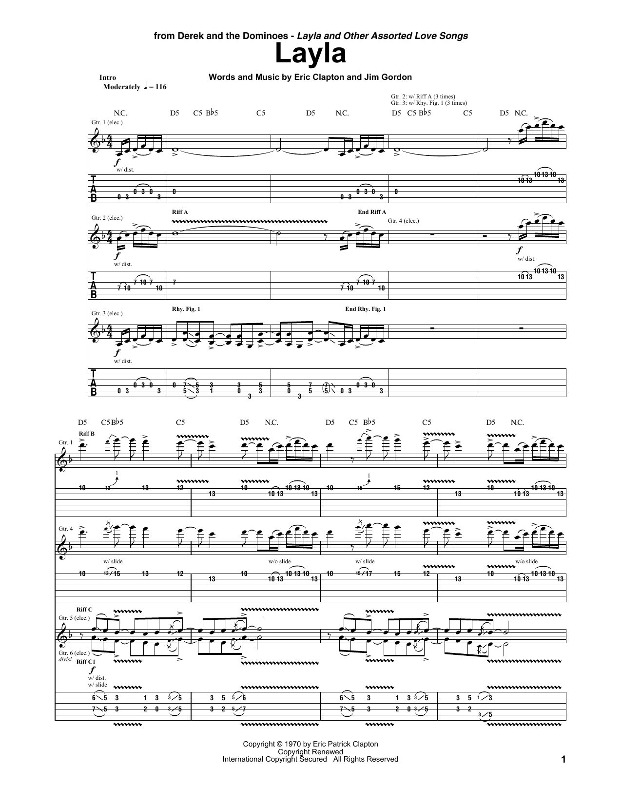 Derek And The Dominos Layla sheet music notes and chords. Download Printable PDF.