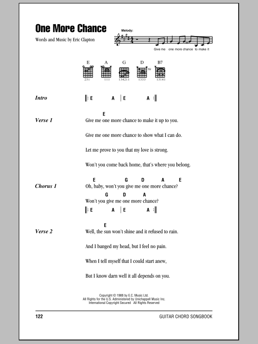 Eric Clapton One More Chance sheet music notes and chords. Download Printable PDF.