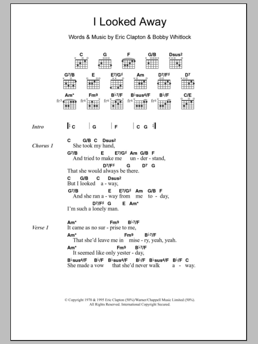 Eric Clapton I Looked Away sheet music notes and chords. Download Printable PDF.