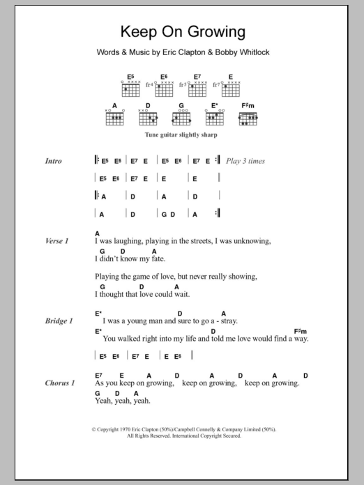 Eric Clapton Keep On Growing sheet music notes and chords. Download Printable PDF.