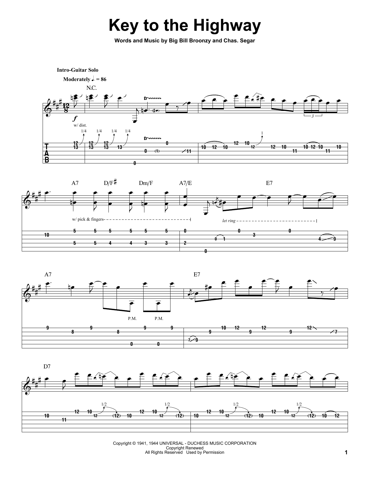 Eric Clapton Key To The Highway sheet music notes and chords. Download Printable PDF.