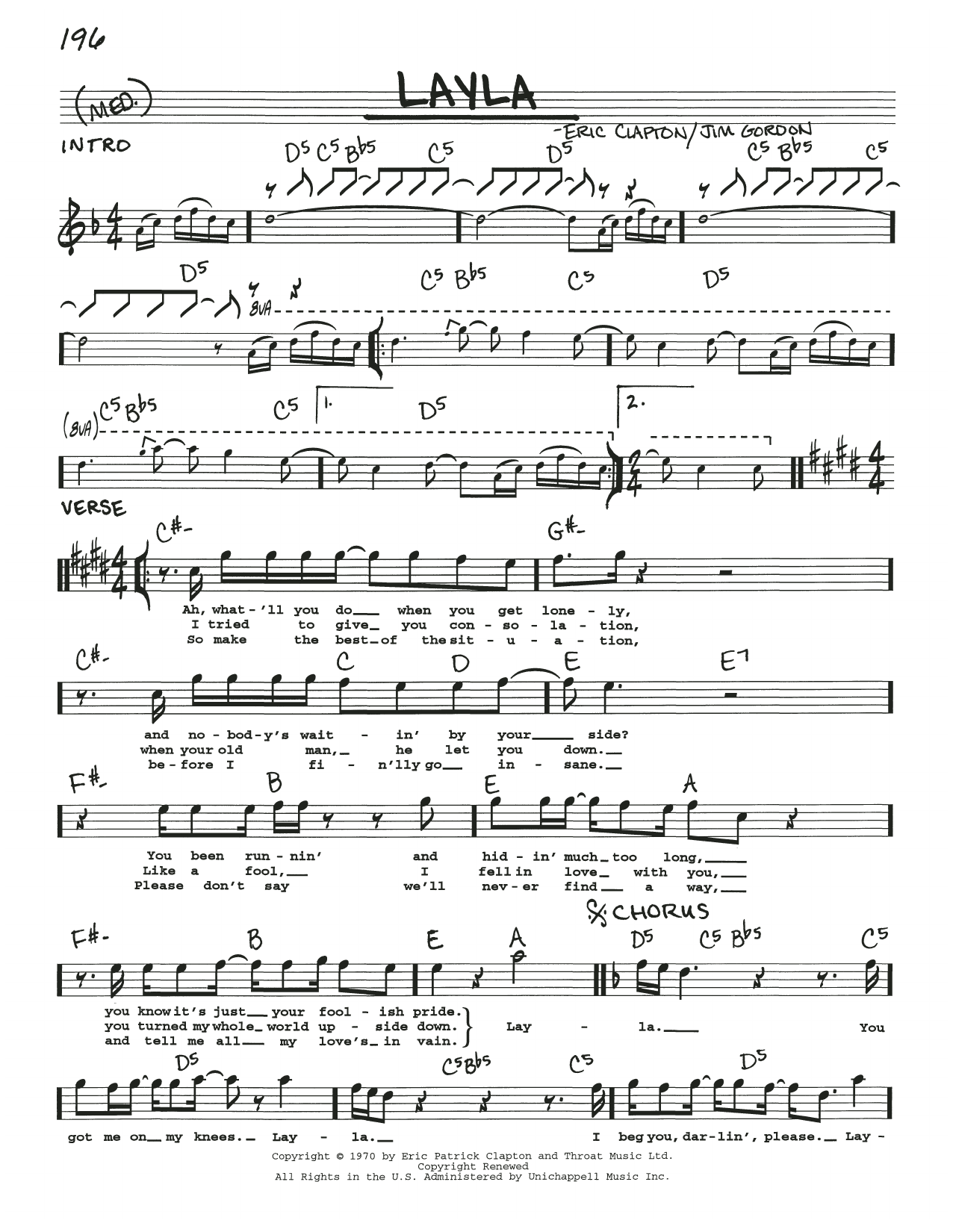 Derek & the Dominos Layla sheet music notes and chords. Download Printable PDF.