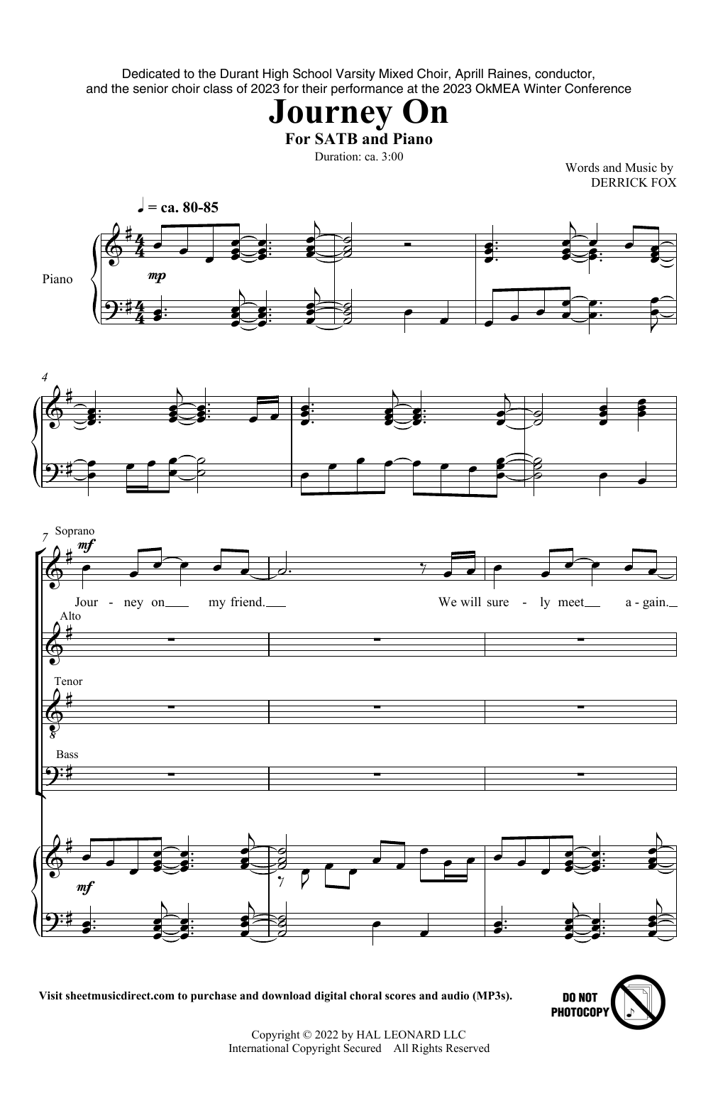 Derrick Fox Journey On sheet music notes and chords. Download Printable PDF.