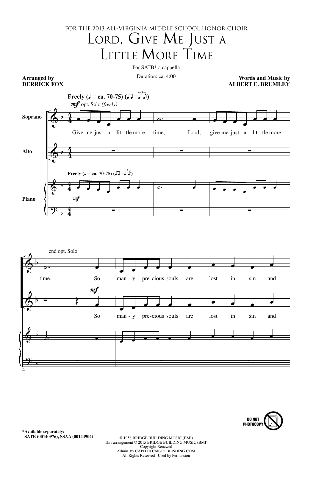 Derrick Fox Lord, Give Me Just A Little More Time sheet music notes and chords arranged for SATB Choir