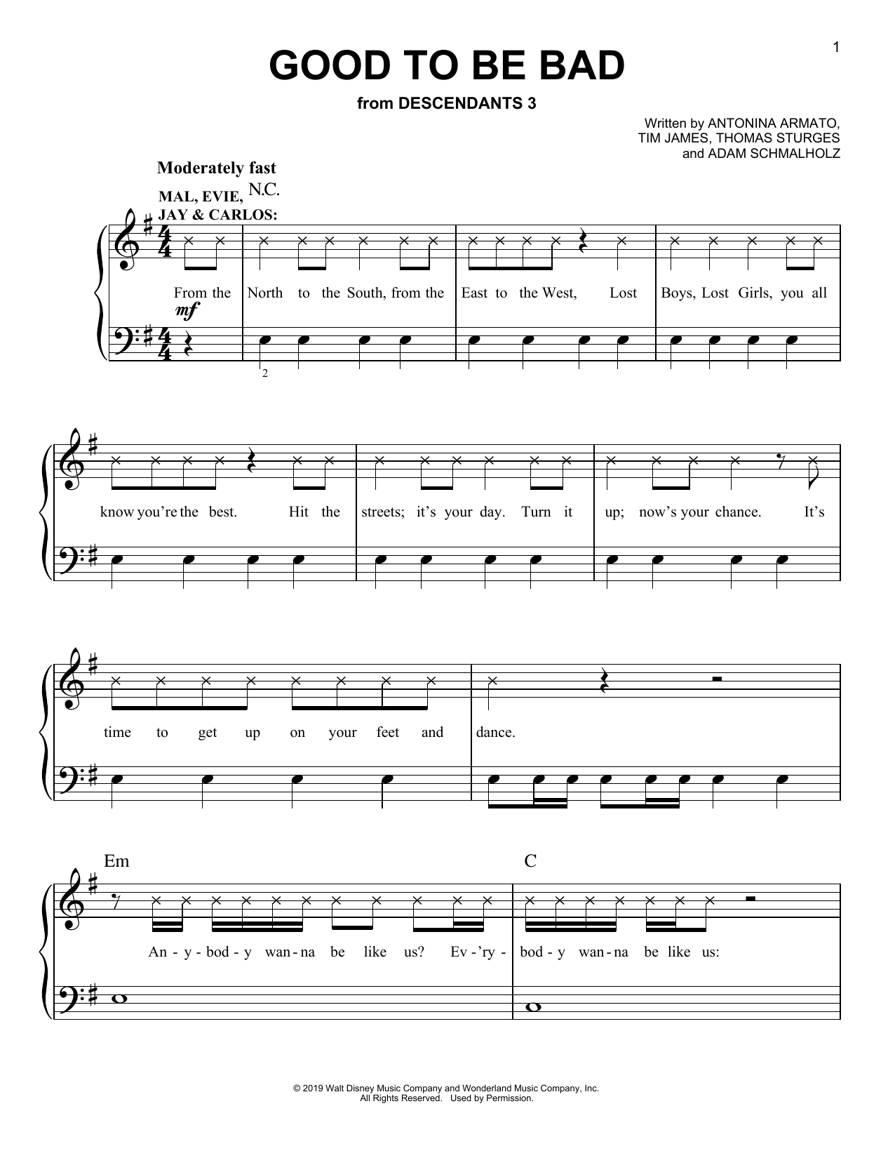 Descendants 3 Cast Good To Be Bad (from Disney's Descendants 3) sheet music notes and chords arranged for Easy Piano