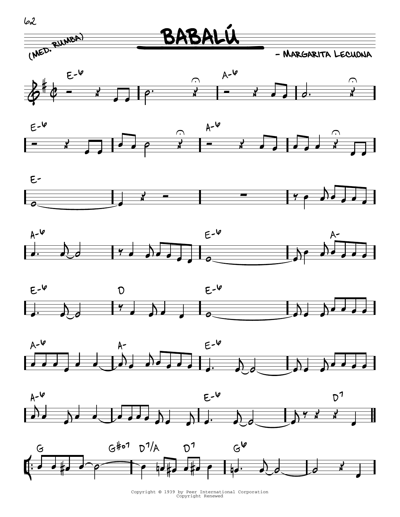 Learn to play Desi Arnaz Babalu sheet music for Real Book – Melody & Chords in minutes. Price: 5.9900$ Desi Arnaz Babalu sheet music notes and chords arranged for Real Book – Melody & Chords