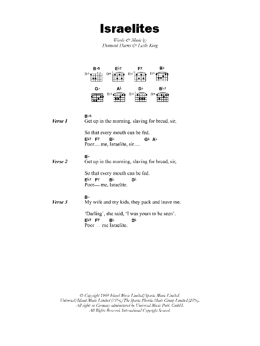 Desmond Dekker The Israelites sheet music notes and chords arranged for Guitar Chords/Lyrics