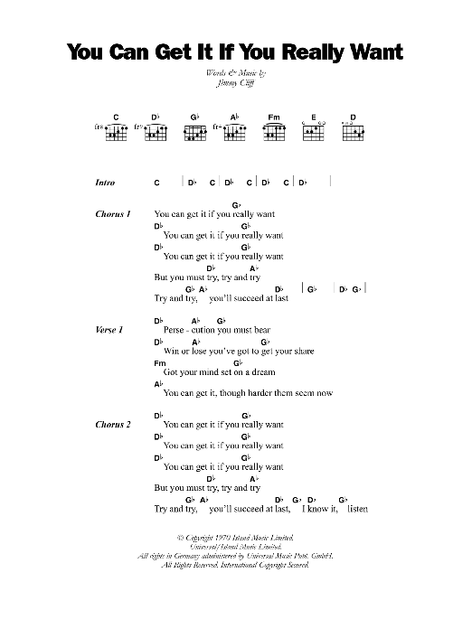 Desmond Dekker You Can Get It If You Really Want sheet music notes and chords. Download Printable PDF.