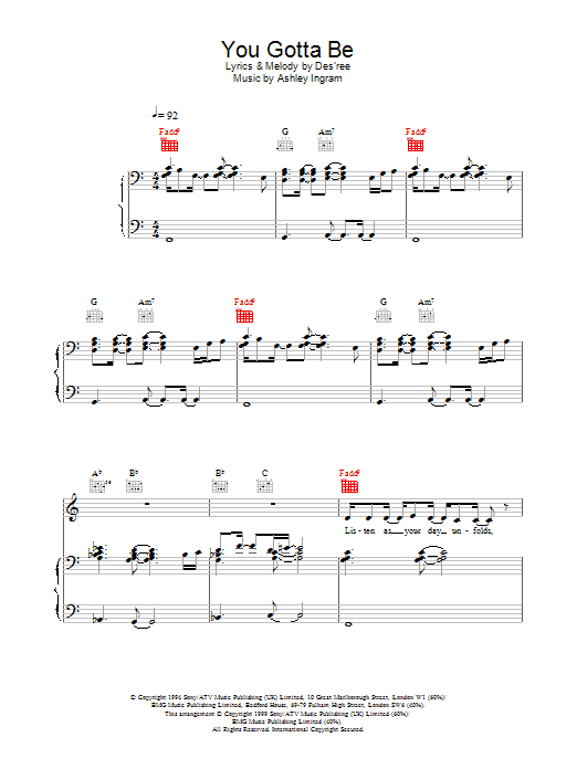 Des'ree You Gotta Be sheet music notes and chords. Download Printable PDF.