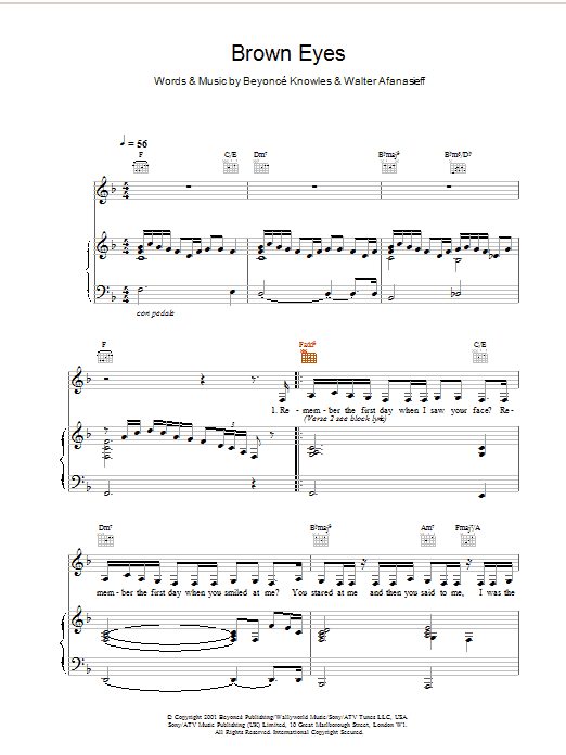 Learn to play Destiny's Child Brown Eyes sheet music for Piano, Vocal & Guitar Chords in minutes. Price: 7.8900$ Destiny's Child Brown Eyes sheet music notes and chords arranged for Piano, Vocal & Guitar Chords
