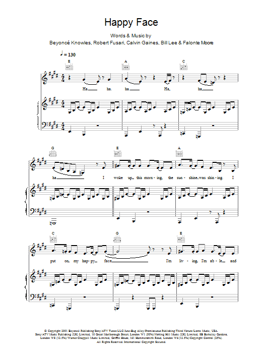 Learn to play Destiny's Child Happy Face sheet music for Piano, Vocal & Guitar Chords in minutes. Price: 7.8900$ Destiny's Child Happy Face sheet music notes and chords arranged for Piano, Vocal & Guitar Chords