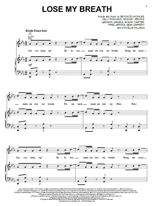 Learn to play Destiny's Child Lose My Breath sheet music for Piano, Vocal & Guitar Chords (Right-Hand Melody) in minutes. Price: 7.8900$ Destiny's Child Lose My Breath sheet music notes and chords arranged for Piano, Vocal & Guitar Chords (Right-Hand Melody)