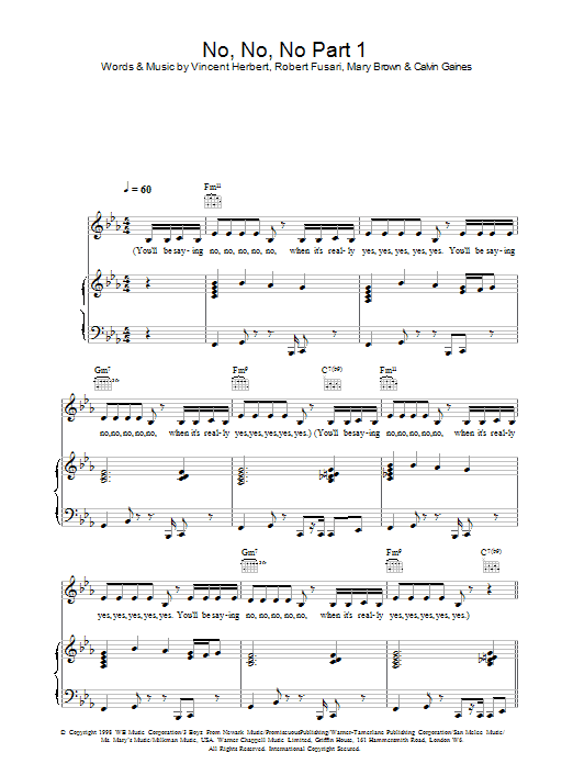Learn to play Destiny's Child No, No, No Part 1 sheet music for Piano, Vocal & Guitar Chords in minutes. Price: 7.8900$ Destiny's Child No, No, No Part 1 sheet music notes and chords arranged for Piano, Vocal & Guitar Chords