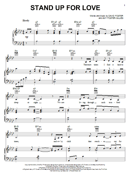 Learn to play Destiny's Child Stand Up For Love sheet music for Piano, Vocal & Guitar Chords (Right-Hand Melody) in minutes. Price: 7.8900$ Destiny's Child Stand Up For Love sheet music notes and chords arranged for Piano, Vocal & Guitar Chords (Right-Hand Melody)