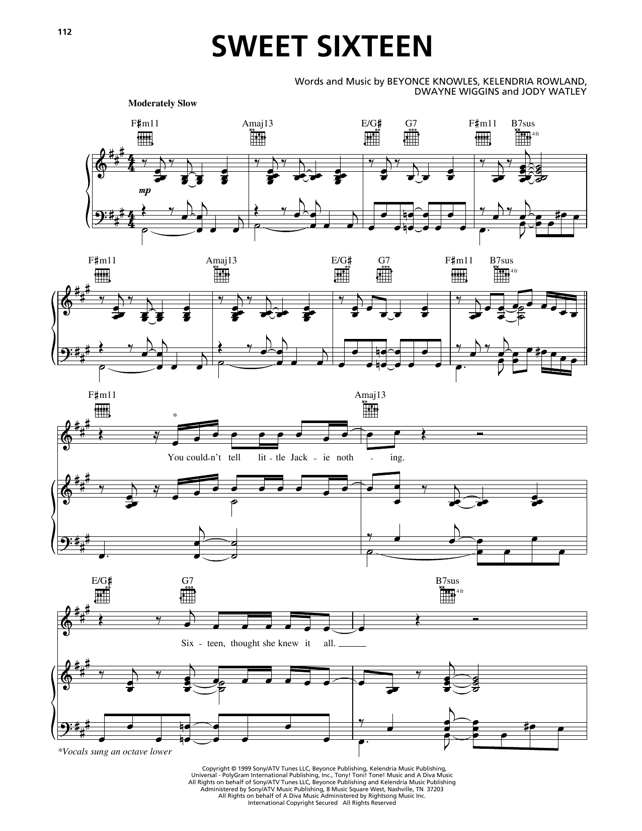 Learn to play Destiny's Child Sweet Sixteen sheet music for Piano, Vocal & Guitar Chords (Right-Hand Melody) in minutes. Price: 7.8900$ Destiny's Child Sweet Sixteen sheet music notes and chords arranged for Piano, Vocal & Guitar Chords (Right-Hand Melody)