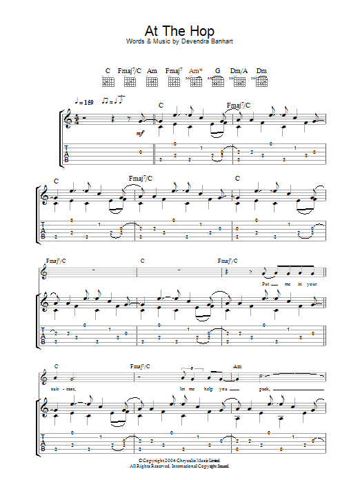 Learn to play Devendra Banhart At The Hop sheet music for Guitar Tab in minutes. Price: 7.8900$ Devendra Banhart At The Hop sheet music notes and chords arranged for Guitar Tab