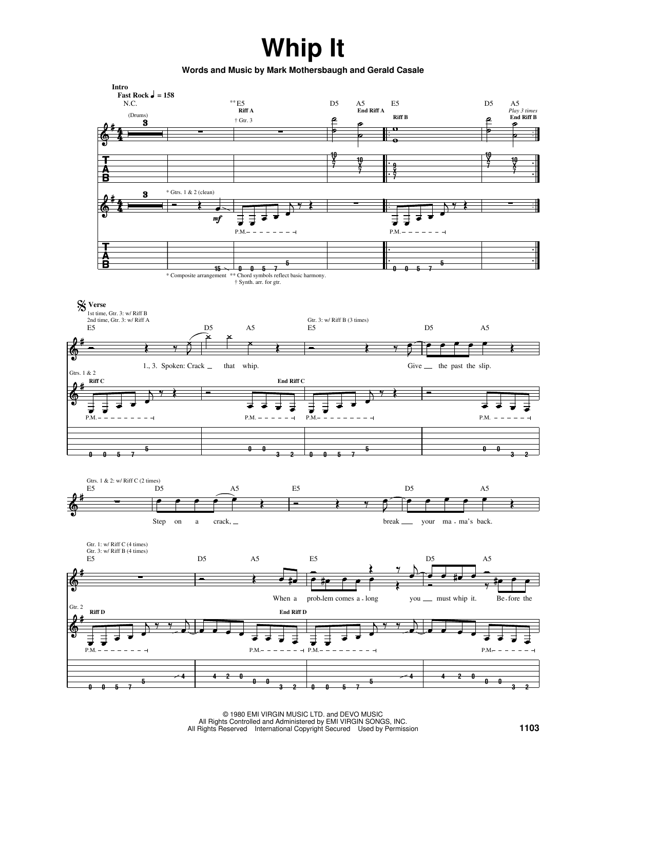 Devo Whip It sheet music notes and chords. Download Printable PDF.