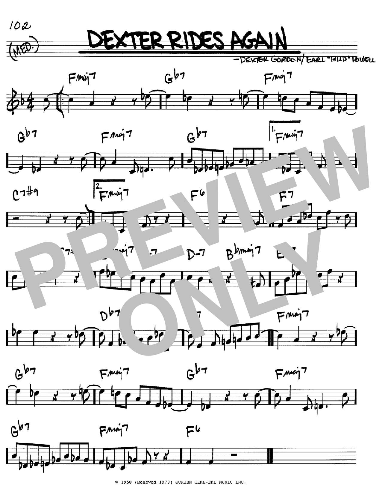 Learn to play Dexter Gordon Dexter Rides Again sheet music for Real Book – Melody & Chords – Bass Clef Instruments in minutes. Price: 5.9900$ Dexter Gordon Dexter Rides Again sheet music notes and chords arranged for Real Book – Melody & Chords – Bass Clef Instruments