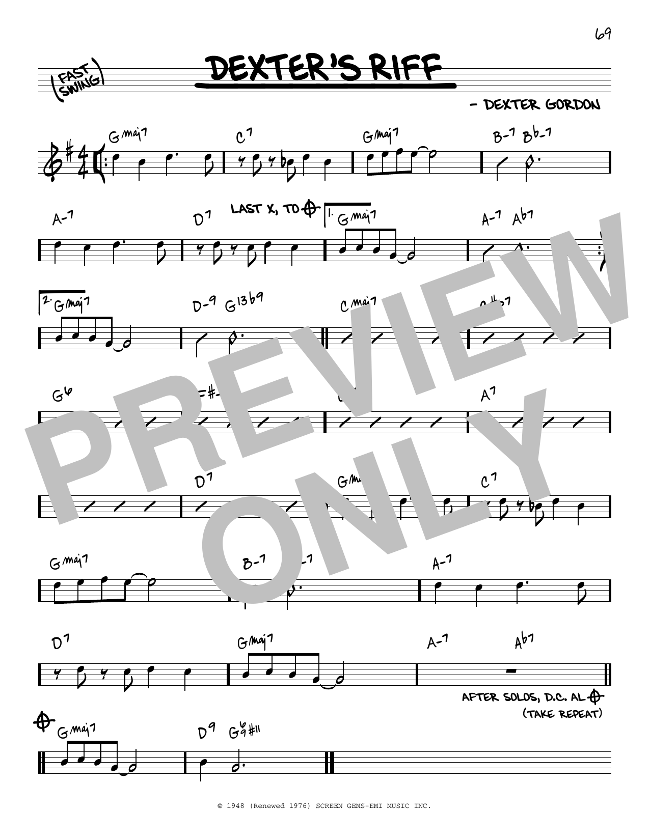 Dexter Gordon Dexter's Riff sheet music notes and chords arranged for Real Book – Melody & Chords