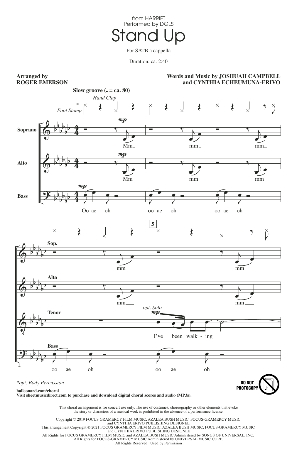 DGLS Stand Up (from Harriet) (arr. Roger Emerson) sheet music notes and chords. Download Printable PDF.