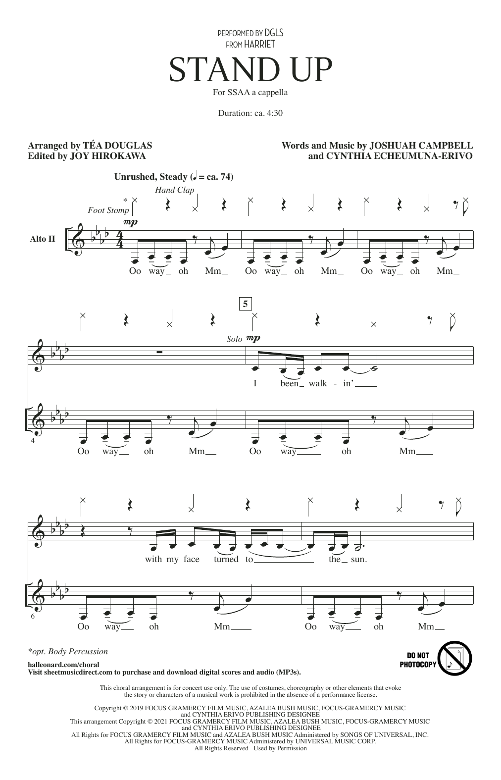 DGLS Stand Up (from Harriet) (arr. Téa Douglas) sheet music notes and chords. Download Printable PDF.