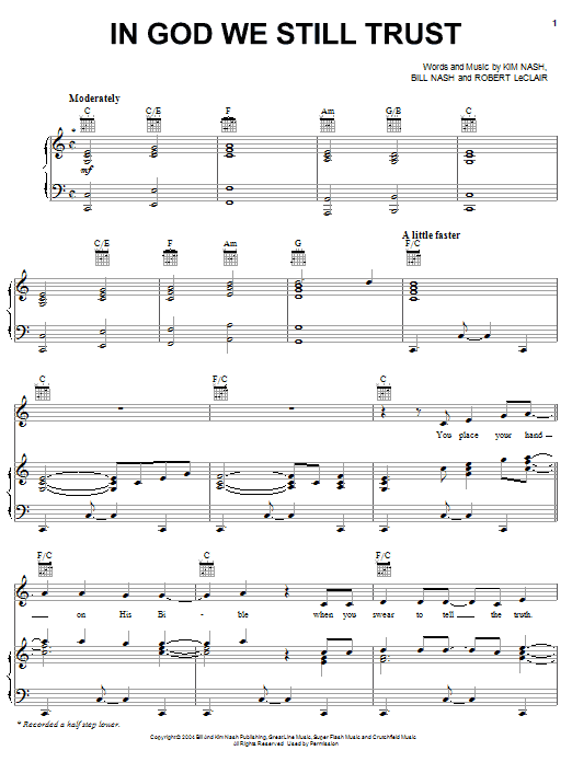 Learn to play Diamond Rio In God We Still Trust sheet music for Piano, Vocal & Guitar Chords (Right-Hand Melody) in minutes. Price: 7.8900$ Diamond Rio In God We Still Trust sheet music notes and chords arranged for Piano, Vocal & Guitar Chords (Right-Hand Melody)