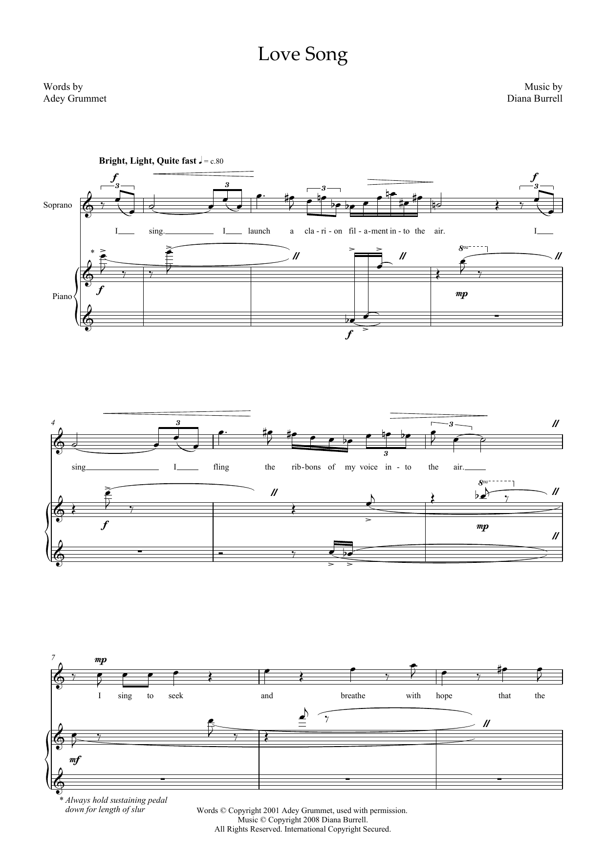 Diana Burrell Love Song (for soprano & piano) sheet music notes and chords arranged for Piano & Vocal