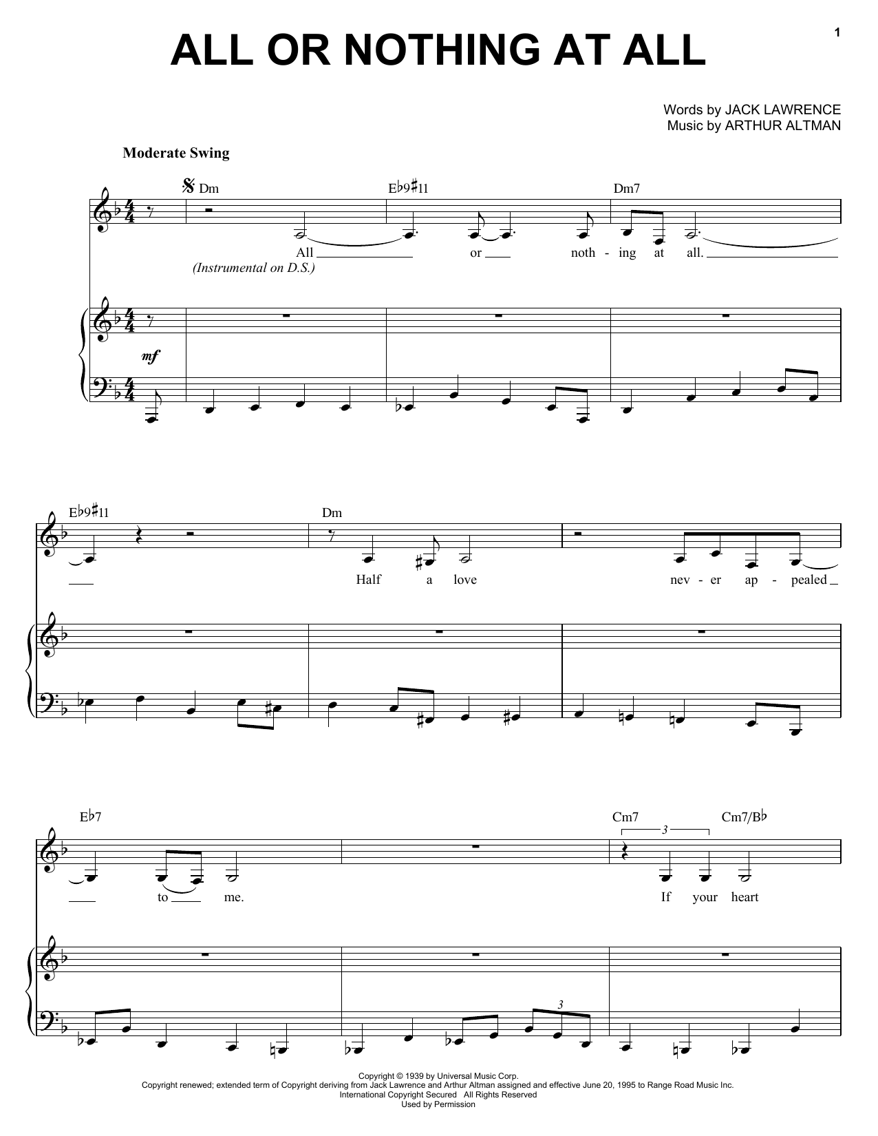 Diana Krall All Or Nothing At All sheet music notes and chords. Download Printable PDF.