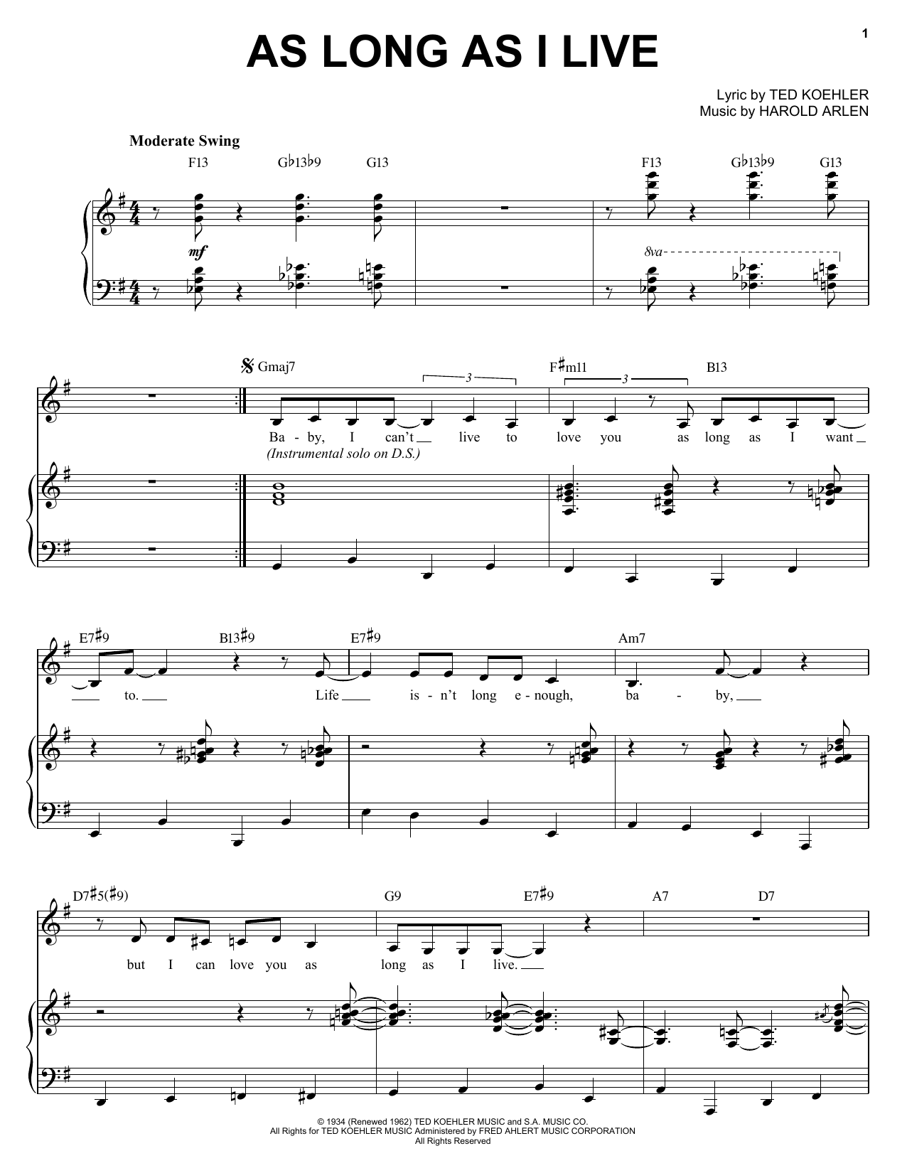 Diana Krall As Long As I Live sheet music notes and chords. Download Printable PDF.