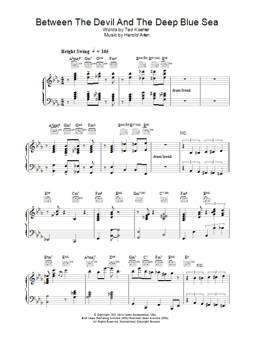 Diana Krall Between The Devil And The Deep Blue Sea sheet music notes and chords arranged for Piano Solo