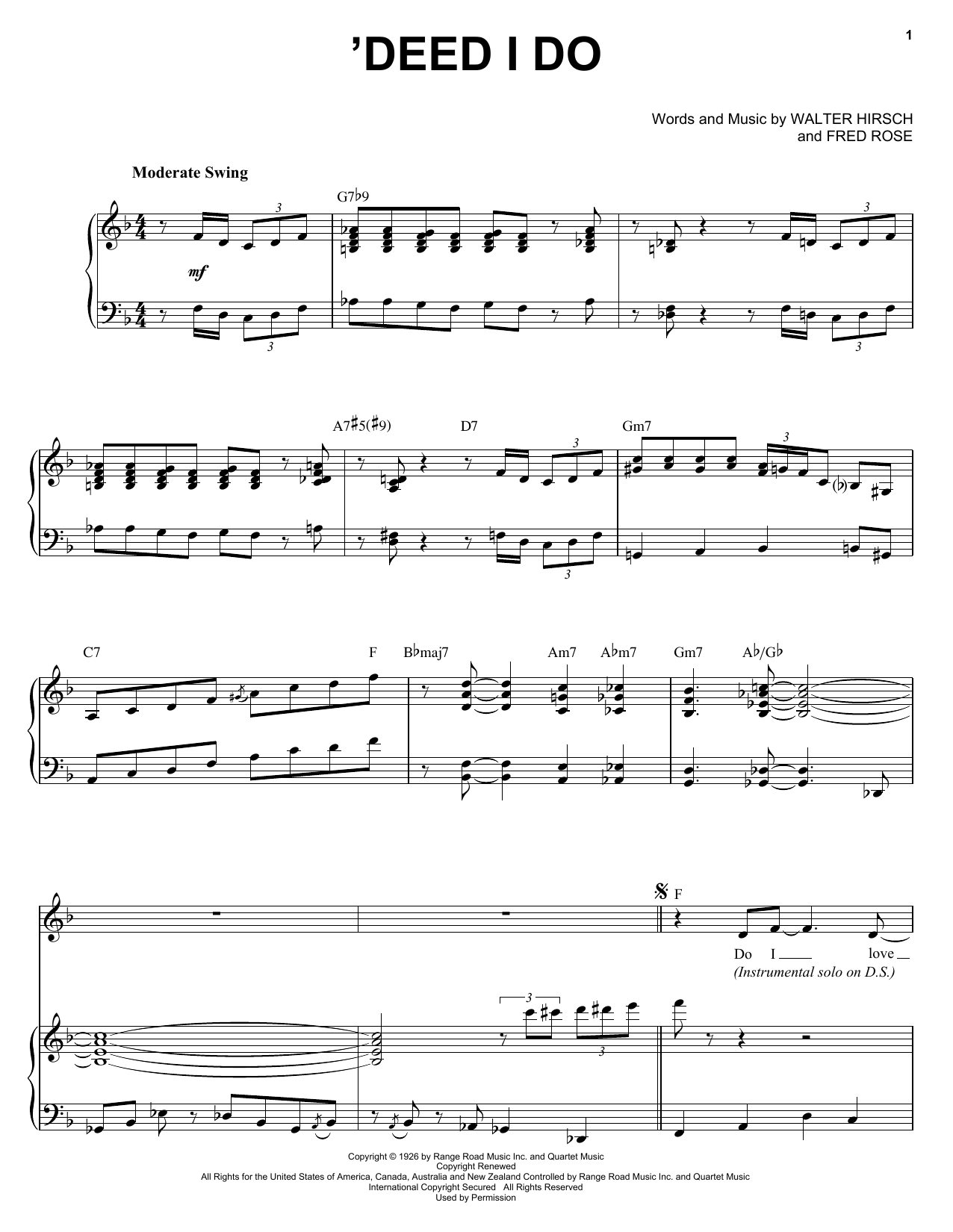 Diana Krall 'Deed I Do sheet music notes and chords. Download Printable PDF.