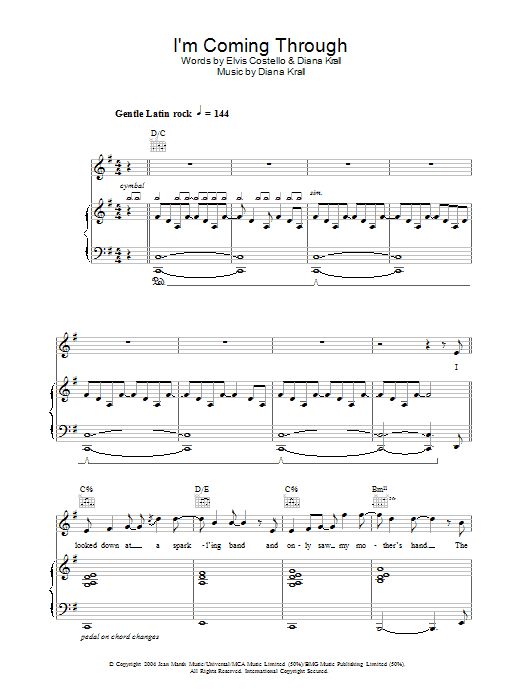 Learn to play Diana Krall I'm Coming Through sheet music for Piano, Vocal & Guitar Chords in minutes. Price: 7.8900$ Diana Krall I'm Coming Through sheet music notes and chords arranged for Piano, Vocal & Guitar Chords