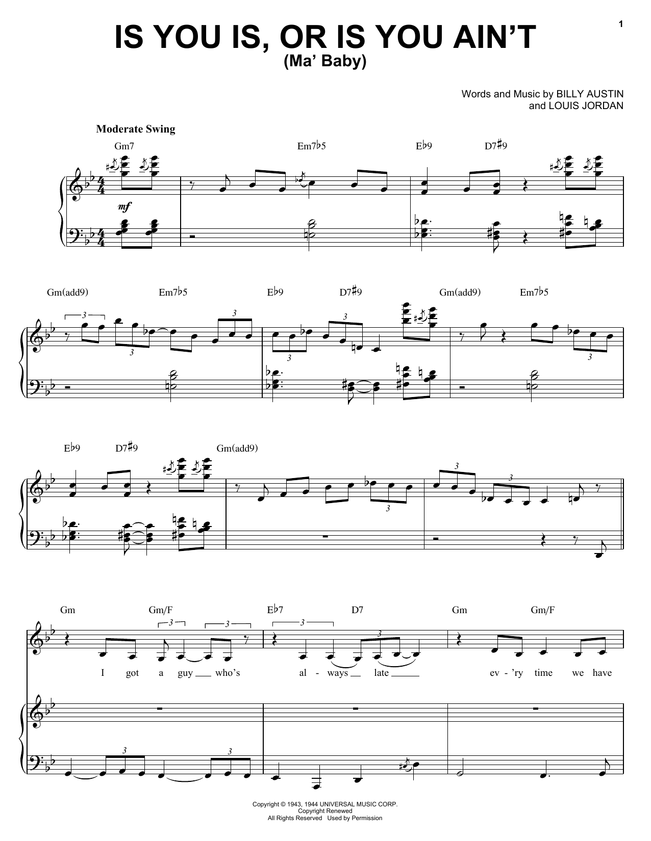 Diana Krall Is You Is, Or Is You Ain't (Ma' Baby) sheet music notes and chords. Download Printable PDF.