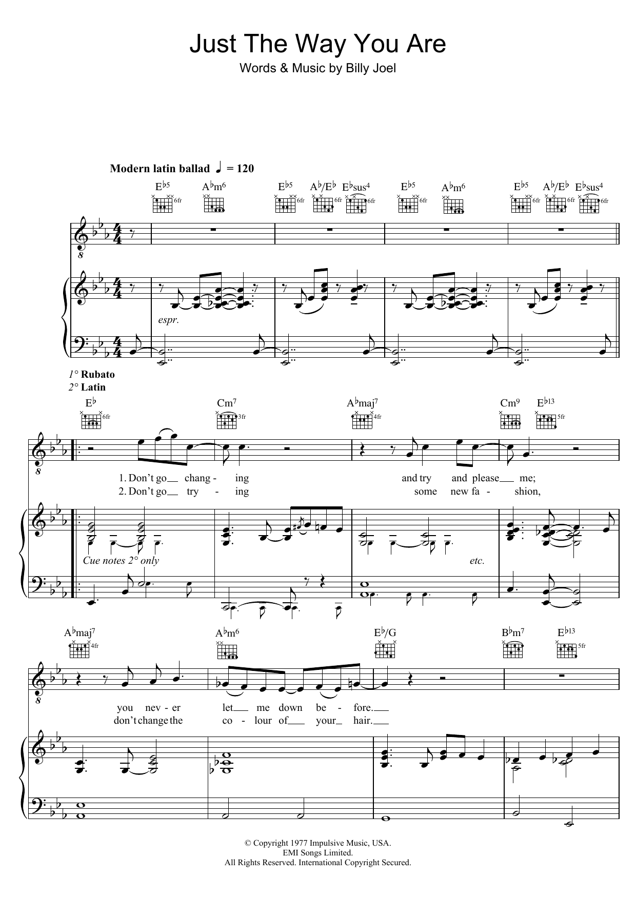 Diana Krall Just The Way You Are sheet music notes and chords. Download Printable PDF.