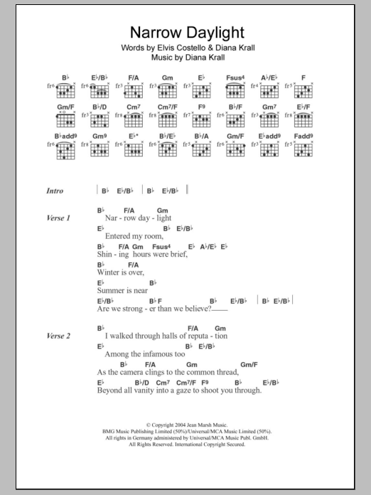 Diana Krall Narrow Daylight sheet music notes and chords. Download Printable PDF.