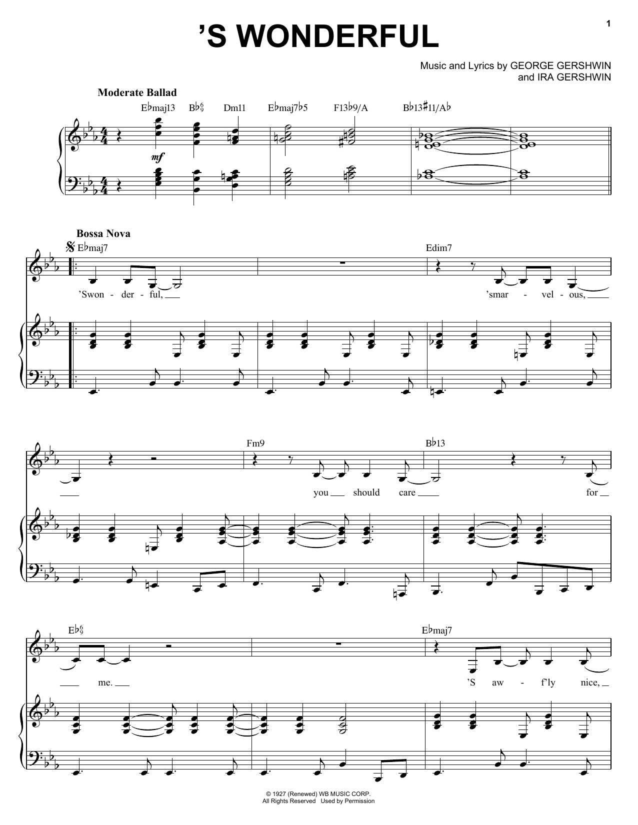 Diana Krall 'S Wonderful sheet music notes and chords. Download Printable PDF.