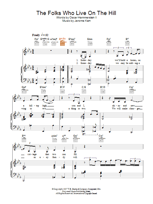 Learn to play Diana Krall The Folks Who Live On The Hill sheet music for Piano, Vocal & Guitar Chords in minutes. Price: 7.8900$ Diana Krall The Folks Who Live On The Hill sheet music notes and chords arranged for Piano, Vocal & Guitar Chords
