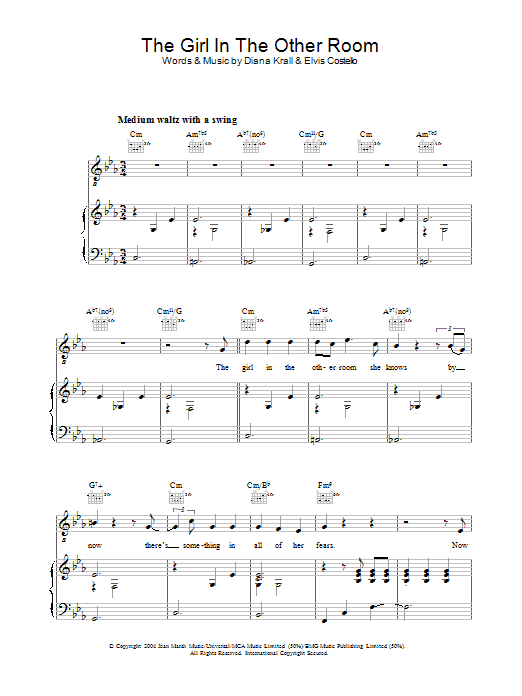 Diana Krall The Girl In The Other Room sheet music notes and chords arranged for Piano, Vocal & Guitar Chords