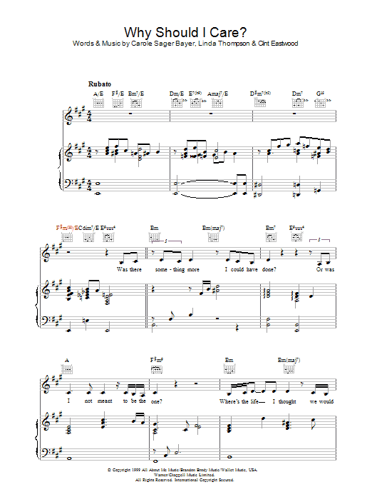 Diana Krall Why Should I Care sheet music notes and chords arranged for Piano, Vocal & Guitar Chords
