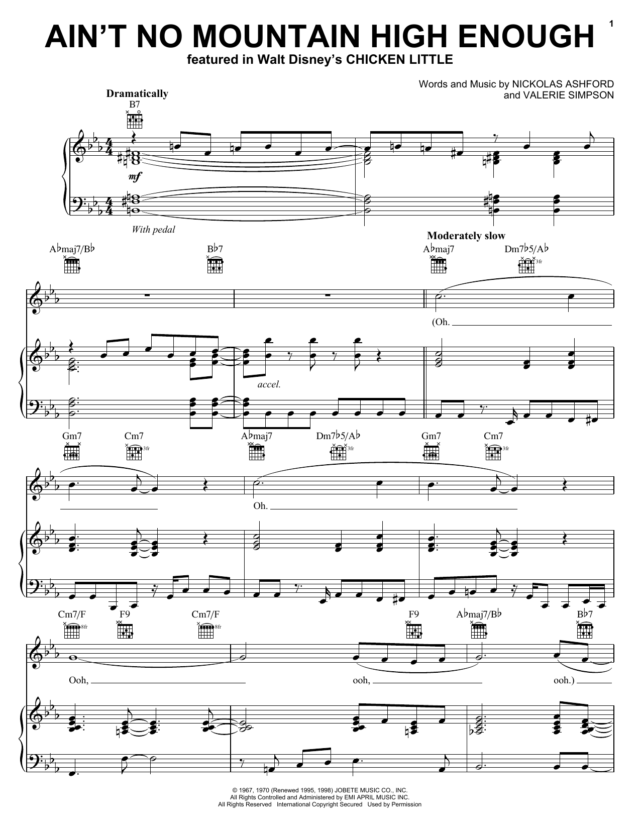 Diana Ross Ain't No Mountain High Enough sheet music notes and chords. Download Printable PDF.