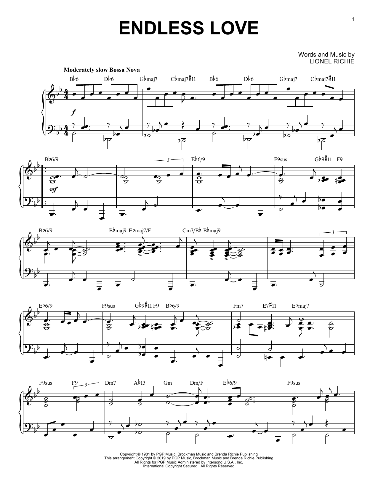 Diana Ross & Lionel Richie Endless Love [Jazz version] sheet music notes and chords. Download Printable PDF.