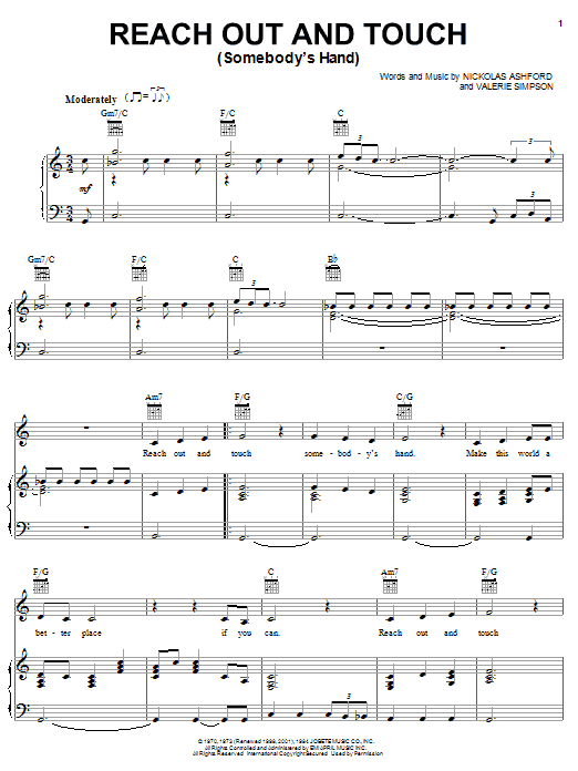 Diana Ross Reach Out And Touch (Somebody's Hand) sheet music notes and chords. Download Printable PDF.