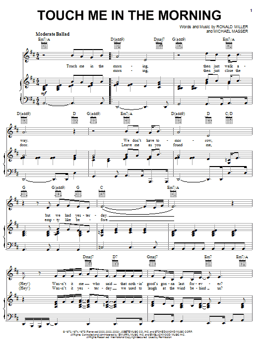 Diana Ross Touch Me In The Morning sheet music notes and chords. Download Printable PDF.