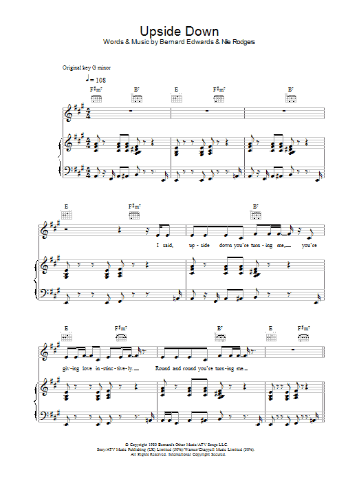 Diana Ross Upside Down sheet music notes and chords. Download Printable PDF.