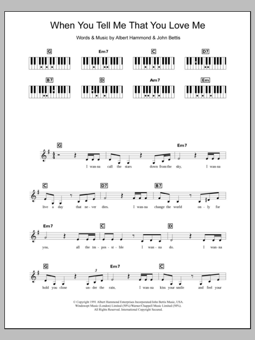 Diana Ross When You Tell Me That You Love Me sheet music notes and chords. Download Printable PDF.