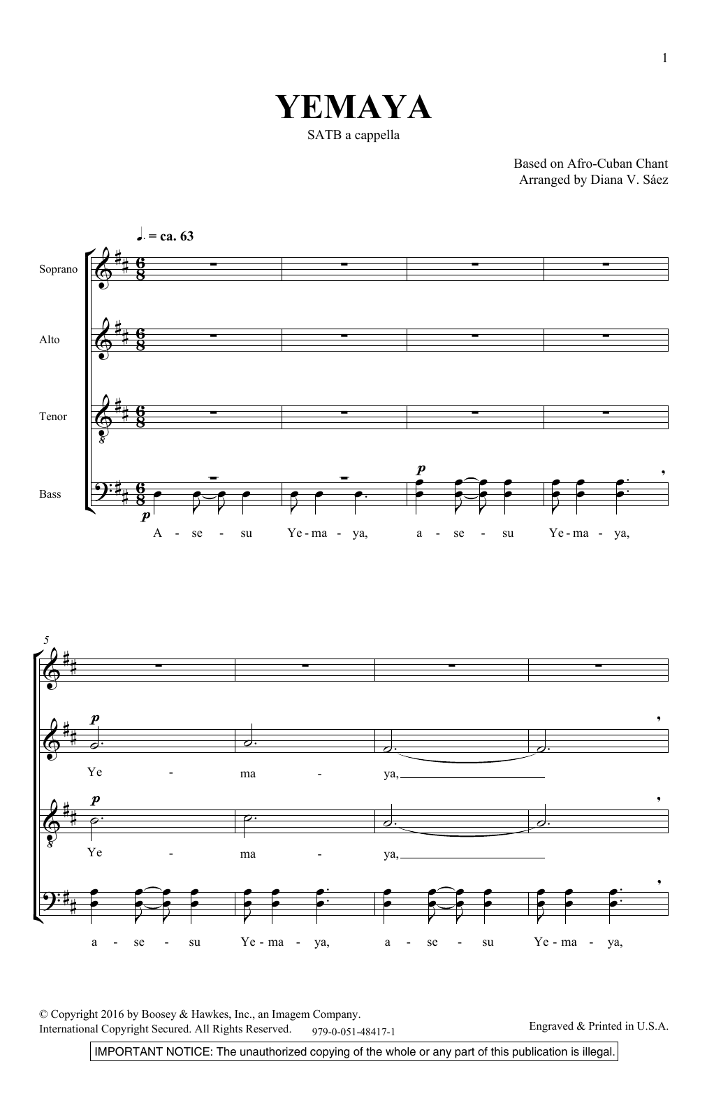 Learn to play Diana Saez Yemaya sheet music for SATB Choir in minutes. Price: 3.9900$ Diana Saez Yemaya sheet music notes and chords arranged for SATB Choir