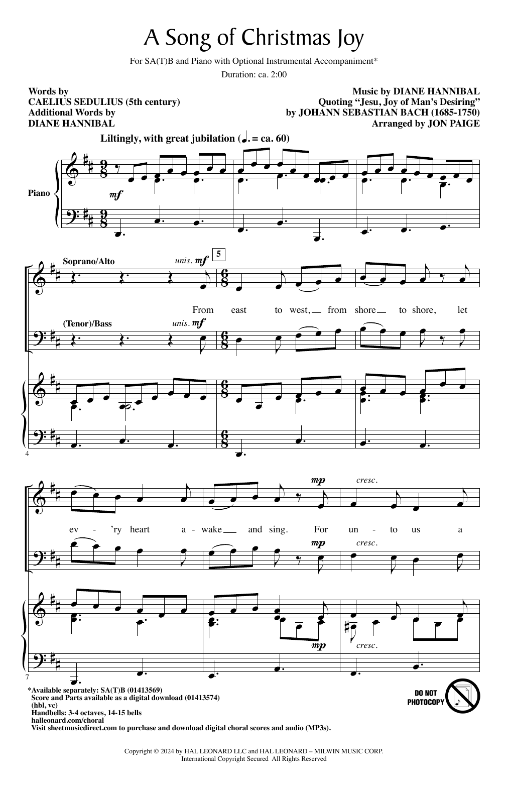 Diane Hannibal A Song Of Christmas Joy (arr. Jon Paige) sheet music notes and chords. Download Printable PDF.